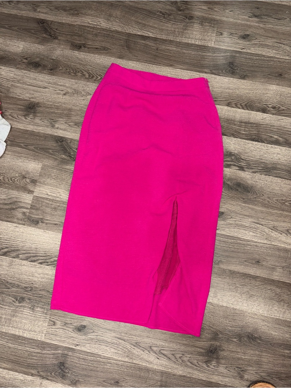 Lulu's Hot Pink Midi Pencil Skirt with Front Slit